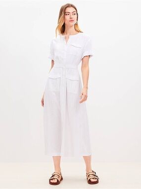 Loft White Utility Midi Pocket Dress • Sz 8